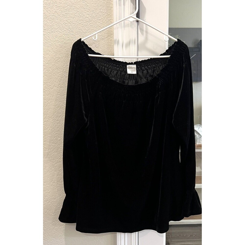 Motherhood Maternity Black Velvet Off Shoulder Blouse Top Size M Bell Sleeve